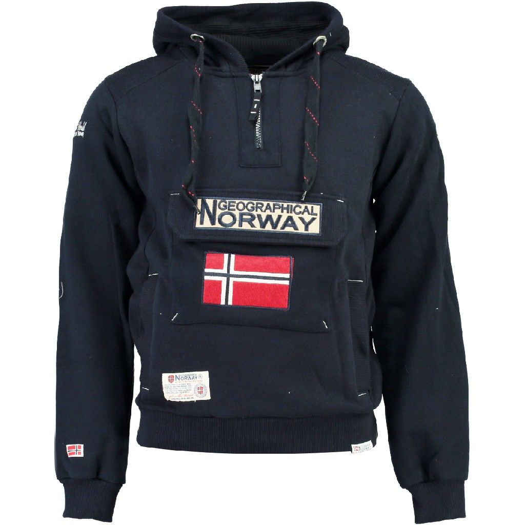 Geographical Norway Hombre Sudadera con capucha con bolsillo en el pecho y  bolsillo canguro azul